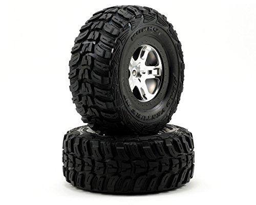 Traxxas 5881 Tires & wheels assembled glued (SCT satin chrome black beadlock style wheels Kumho tires foam inserts) (2) (2WD front) - Excel RC