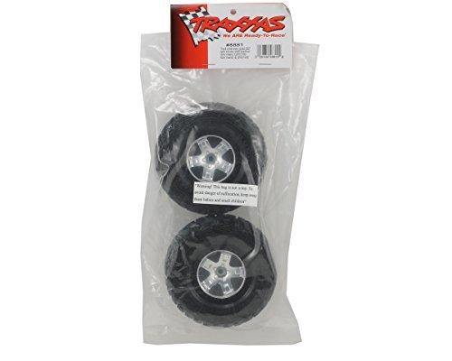 Traxxas 5881 Tires & wheels assembled glued (SCT satin chrome black beadlock style wheels Kumho tires foam inserts) (2) (2WD front) - Excel RC