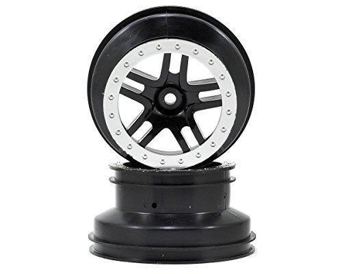 Traxxas 5884 Wheels SCT Split-Spoke black satin chrome beadlock style dual profile (2.2' outer 3.0' inner) (4WD fr 2WD rear) (2) - Excel RC