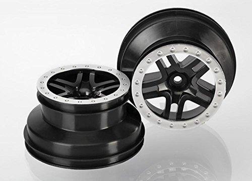Traxxas 5886 Wheels SCT Split-Spoke black satin chrome beadlock style dual profile (2.2&