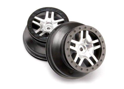 Traxxas 6872 Wheels SCT Split-Spoke satin chrome black beadlock style dual profile (2.2' outer 3.0' inner) (4WD frontrear 2WD rear only) (2) - Excel RC