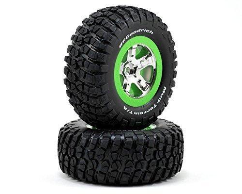 Traxxas 6876 Tires & wheels assembled glued (SCT chrome green beadlock wheel BFGoodrich Mud-Terrain  TA KM2 tire foam inserts) (2) (4WD frontrear 2WD rear only) - Excel RC