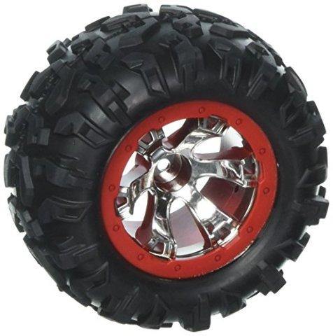 Traxxas 7272 Tires and wheels assembled glued (Geode chrome red beadlock style wheels Canyon AT tires foam inserts) (1 left 1 right) - Excel RC