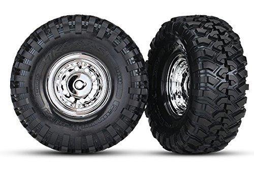 Traxxas 8177 Tires and wheels assembled glued (1.9' chrome wheels Canyon Trail 4.6x1.9” tires) (2) center caps (2) decal sheet (requires #8255A extended stub axle) - Excel RC