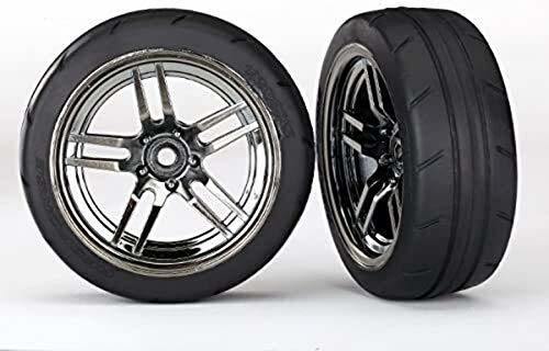 Traxxas 8373 Tires and wheels assembled glued (split-spoke black chrome wheels 1.9' Response tires) (front) (2) - Excel RC