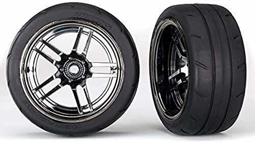 Traxxas 8374 Tires and wheels assembled glued (split-spoke black chrome wheels 1.9' Response tires) (extra wide rear) (2) - Excel RC