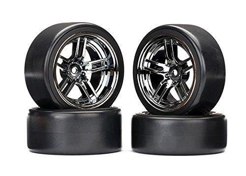 Traxxas 8378 Tires and wheels assembled glued (split-spoke black chrome wheels 1.9&