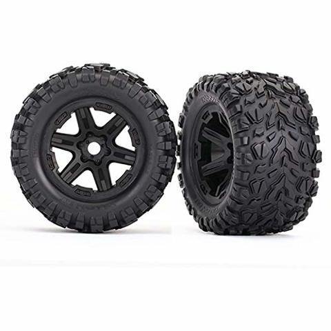Traxxas 8672 Tires & wheels assembled glued (black wheels Talon EXT tires foam inserts) (2) (17mm splined) (TSM rated) - Excel RC