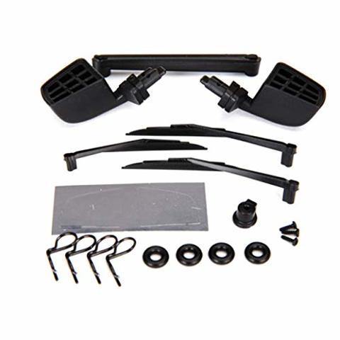 Traxxas 8817 Mirrors side black (left & right) o-rings (4) windshield wipers left right & rear wiper retainers (2) body clips (4) 1.6x5 BCS (self-tapping) (3) - Excel RC