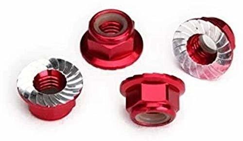 Traxxas 1747A Nuts aluminum flanged serrated (4mm) (red-anodized) (4) - Excel RC