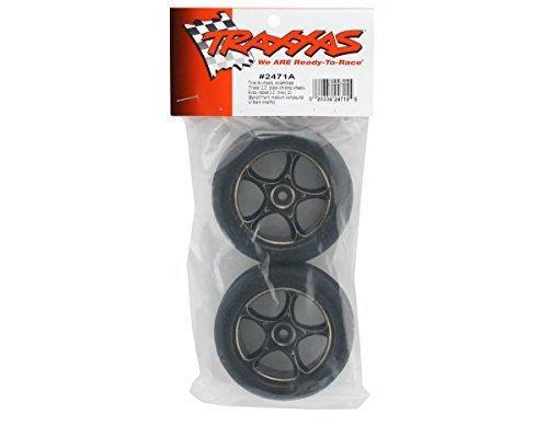 Traxxas 2471A Tires & wheels assembled (Tracer 2.2' black chrome wheels Alias ribbed 2.2' tires) (2) (Bandit front medium compound w foam inserts) - Excel RC