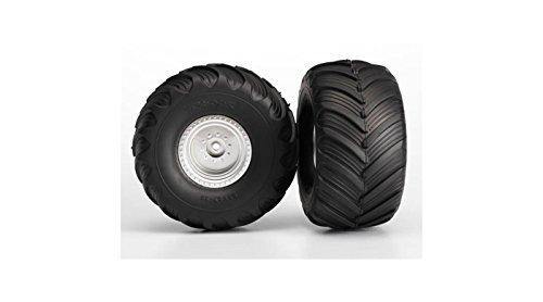 Traxxas 3665X Tires &amp; wheels assembled glued (chrome wheels Terra Groove dual profile tires foam inserts) (nitro rear electric front) (2) - Excel RC