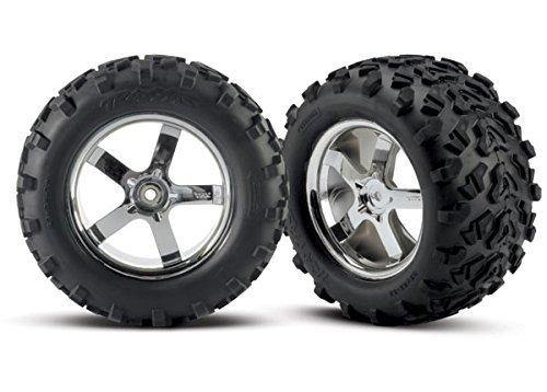 Traxxas 4973R Tires &amp; wheels assembled glued (Hurricane chrome wheels Maxx® tires (6.3&