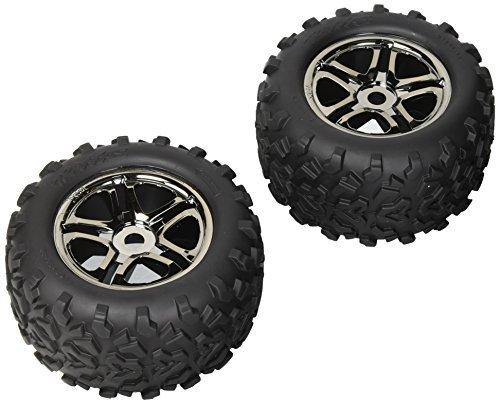 Traxxas 4983A Tires & wheels assembled glued (SS (Split Spoke) black chrome wheels Maxx® tires (6.3' outer diameter) foam inserts) (2) (use with 17mm splined wheel hubs & nuts part #5353X) (fits Revo®T-Maxx®E-Maxx) (TSM rated) - Excel RC