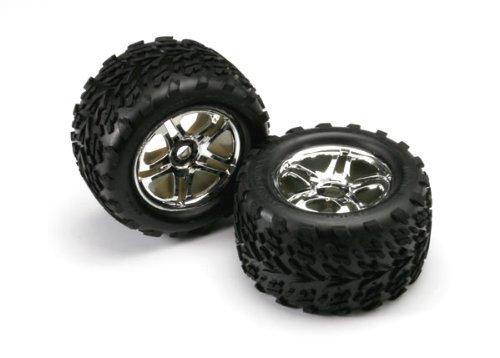 Traxxas 5174R Tires &amp; wheels assembled glued (SS (Split Spoke) chrome wheels Talon tires foam inserts) (2) (use w17mm splined wheel hubs &amp; nuts part 