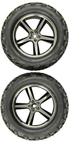Traxxas 5374A Tires & wheels assembled glued (Gemini black chrome wheels Talon tires foam inserts) (2) - Excel RC