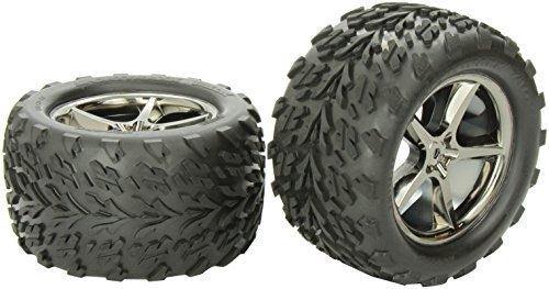 Traxxas 5374A Tires & wheels assembled glued (Gemini black chrome wheels Talon tires foam inserts) (2) - Excel RC