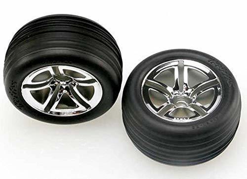 Traxxas 5574R Tires & wheels assembled glued (2.8') (Twin-Spoke wheels Alias® ribbed tires foam inserts) (nitro front) (2) - Excel RC