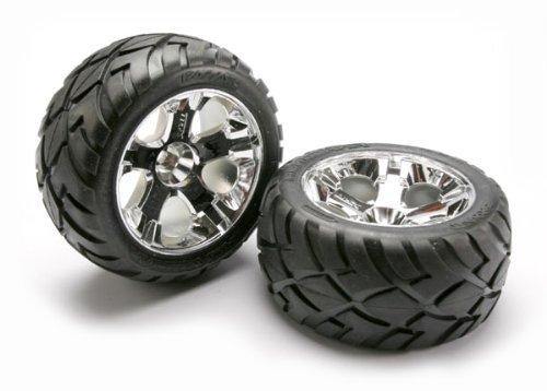 Traxxas 5576R Tires & wheels assembled glued (All-Star chrome wheels Aconda® tires foam inserts) (nitro rear electric front) (1 left 1 right) - Excel RC