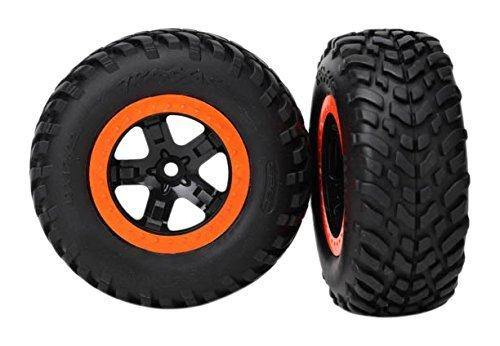 Traxxas 5863R Tires &amp; wheels assembled glued (S1 compound) (SCT black orange beadlock wheels dual profile (2.2&