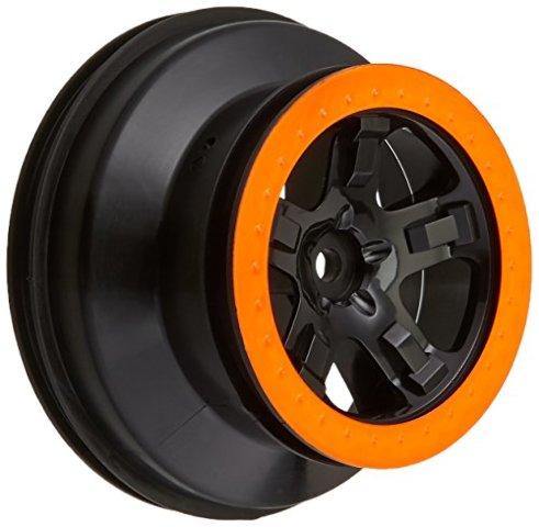 Traxxas 5868X Wheels SCT black orange beadlock style dual profile (2.2' outer 3.0' inner) (4WD fr 2WD rear) (2) - Excel RC