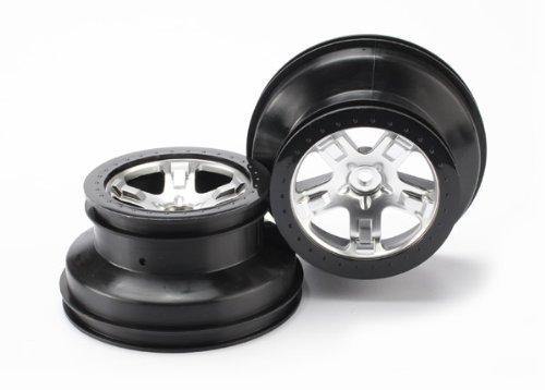 Traxxas 5872X Wheels SCT satin chrome black beadlock style SCT dual profile (2.2” outer 3.0” inner) (4WD frontrear 2WD rear only) (2) - Excel RC
