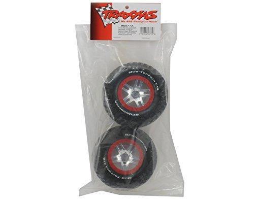 Traxxas 5877A Tires & wheels assembled glued (SCT Split-Spoke chrome red beadlock style wheels BFGoodrich Mud-Terrain  TA KM2 tires foam inserts) (2) (2WD front) - Excel RC