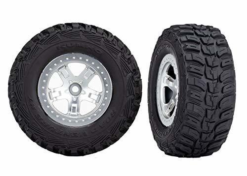 Traxxas 5880X Tires & wheels assembled glued  (SCT satin chrome beadlock style wheels Kumho tires foam inserts) (2) (4WD frontrear 2WD rear only) - Excel RC