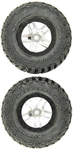 Traxxas 5882R Tires &amp; wheels assembled glued (S1 ultra-soft off-road racing compound) (SCT Split-Spoke satin chrome black beadlock style wheels Kumho tires foam inserts) (2) (2WD front) - Excel RC