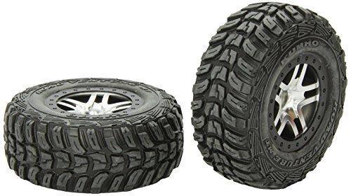 Traxxas 5882R Tires &amp; wheels assembled glued (S1 ultra-soft off-road racing compound) (SCT Split-Spoke satin chrome black beadlock style wheels Kumho tires foam inserts) (2) (2WD front) - Excel RC
