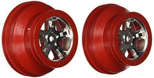 Traxxas 5972A Wheels SCT satin chrome with red beadlock dual profile (2.2' outer 3.0' inner) (2) - Excel RC