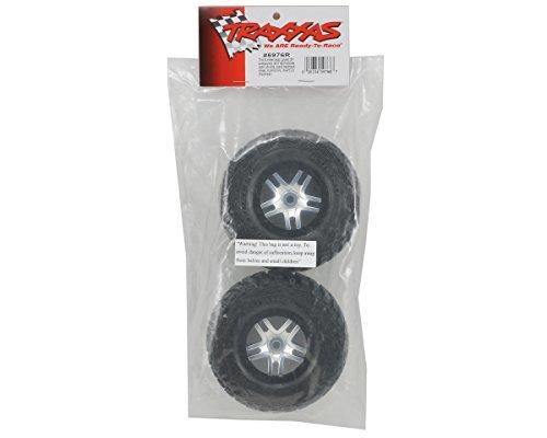 Traxxas 5976R Tires &amp; wheels assembled glued (S1 ultra-soft off-road racing compound) (SCT Split-Spoke satin chrome black beadlock style wheels dual profile (2.2&