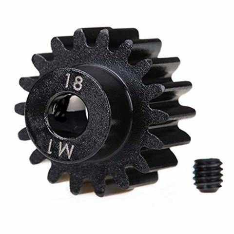 Traxxas 6491R Gear 18-T pinion (machined) (1.0 metric pitch) (fits 5mm shaft) set screw (for use only with steel spur gears) - Excel RC
