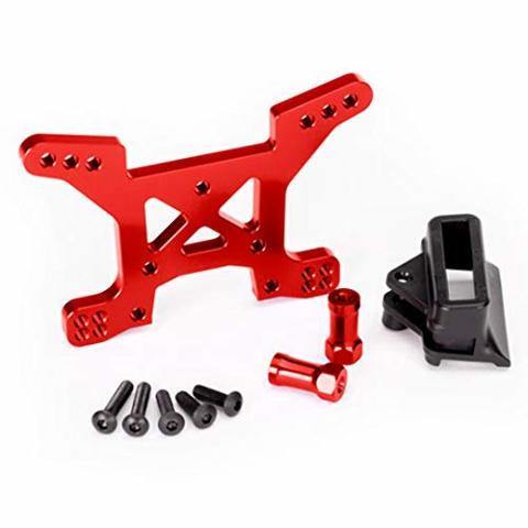 Traxxas 6739R Shock tower front 7075-T6 aluminum (red-anodized) (1) body mount bracket (1) - Excel RC