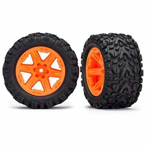 Traxxas 6773A Tires & wheels assembled glued (2.8') (RXT orange wheels Talon Extreme tires foam inserts) (4WD electric frontrear 2WD electric front only) (2) (TSM rated) - Excel RC