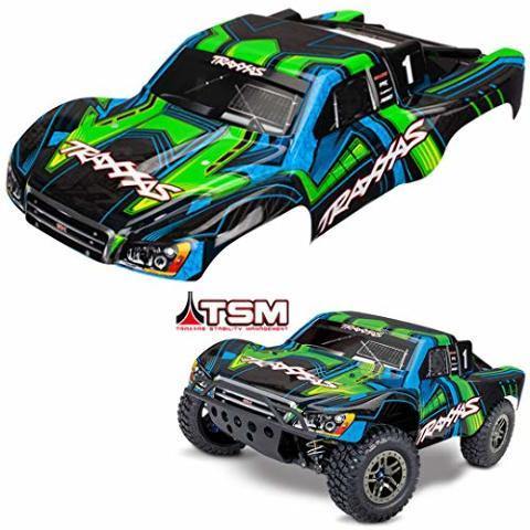Traxxas 6844X Body Slash 4X4 green and blue (painted decals applied) - Excel RC