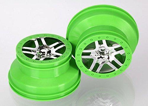 Traxxas 6872X Wheels SCT Split-Spoke chrome green beadlock style dual profile (2.2' outer 3.0' inner) (4WD frontrear 2WD rear) (2) - Excel RC