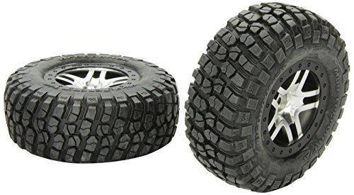 Traxxas 6873X Tires & wheels assembled glued (S1 ultra-soft off-road racing compound) (SCT Split-Spoke satin chrome black beadlock style wheels BFG Mud-Terrain tires foam inserts) (2) (4WD frontrear 2WD rear only) - Excel RC
