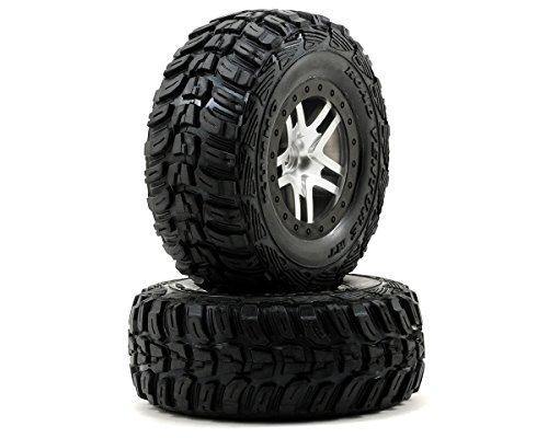 Traxxas 6874R Tires &amp; wheels assembled glued (S1 ultra-soft off-road racing compound) (SCT Split-Spoke satin chrome black beadlock style wheels Kumho tires foam inserts) (2) (4WD frontrear 2WD rear only) - Excel RC