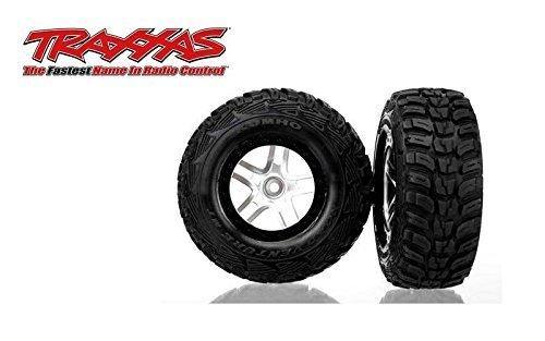 Traxxas 6874R Tires &amp; wheels assembled glued (S1 ultra-soft off-road racing compound) (SCT Split-Spoke satin chrome black beadlock style wheels Kumho tires foam inserts) (2) (4WD frontrear 2WD rear only) - Excel RC