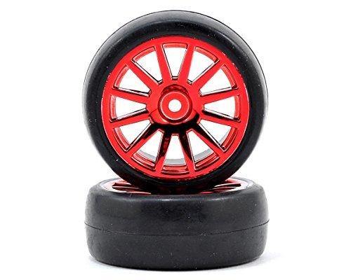 Traxxas 7573X Tires & wheels assembled glued (12-spoke red chrome wheels slick tires) (2) - Excel RC