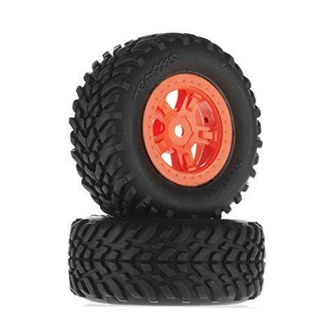 Traxxas 7674A Tires and wheels assembled glued (SCT orange wheels SCT off-road racing tires) (1 each right &amp; left) - Excel RC