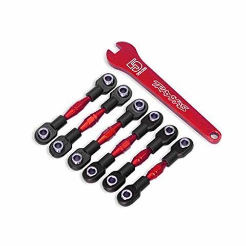 Traxxas 8341R Turnbuckles aluminum (red-anodized) camber links 32mm (front) (2) camber links 28mm (rear) (2) toe links 34mm (2) aluminum wrench - Excel RC