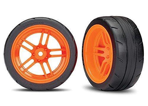 Traxxas 8374A Tires and wheels assembled glued (split-spoke orange wheels 1.9' Response tires) (extra wide rear) (2) (VXL rated) - Excel RC