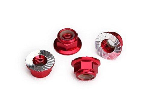 Traxxas 8447R Nuts 5mm flanged nylon locking (aluminum red-anodized serrated) (4) - Excel RC