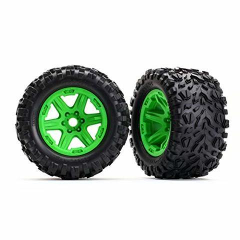 Traxxas 8672G Tires & wheels assembled glued (green wheels Talon EXT tires foam inserts) (2) (17mm splined) (TSM rated) - Excel RC