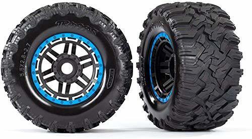Traxxas 8972A Tires &amp; wheels assembled glued (black blue beadlock style wheels Maxx MT tires foam inserts) (2) (17mm splined) (TSM® rated) - Excel RC