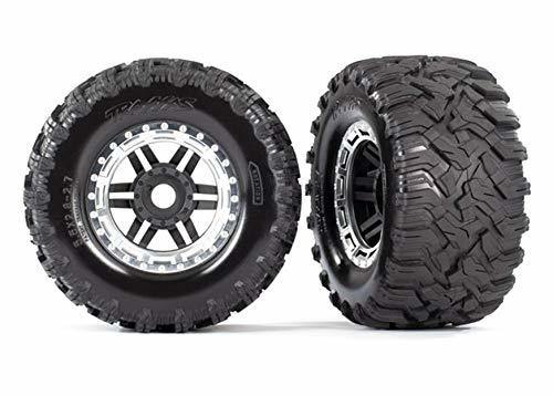 Traxxas 8972X Tires &amp; wheels assembled glued (black satin chrome beadlock style wheels Maxx® MT tires foam inserts) (2) (17mm splined) (TSM® rated) - Excel RC