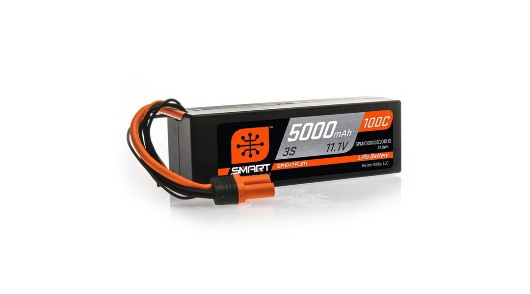 Spektrum 5000mAh 3S 11.1V 100C Smart LiPo Hardcase IC3 SPMX50003S100H3 - Excel RC