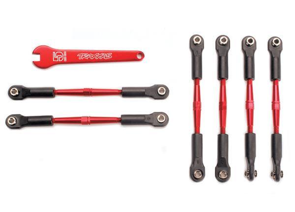 Traxxas 5539X Turnbuckles aluminum (red-anodized) camber links 58mm (4) front toe links 61mm (2) (assembled with rod ends and hollow balls)  aluminum 5mm wrench (red-anodized) - Excel RC